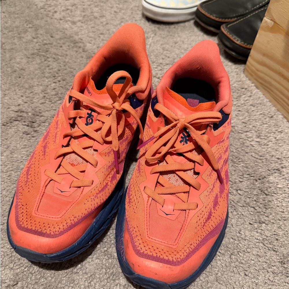 Hoka Women's Coral Orange and Navy Athletic Running Shoes